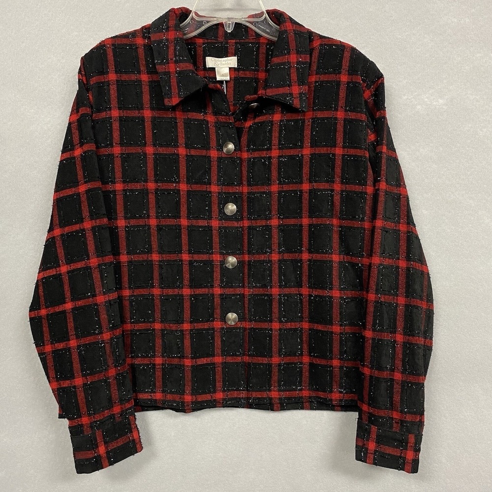 NWT Christopher‎ And Banks Women's Shacket Suit Jacket L Black And Red Checkered